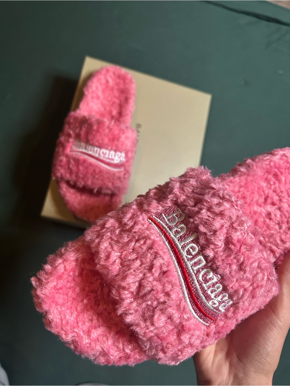 Balenciaga Pink Fuzzy Slide Slippers - Picture 3 of 4